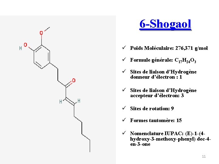 6 -Shogaol ü Poids Moléculaire: 276, 371 g/mol ü Formule générale: C 17 H