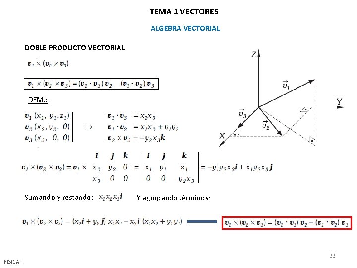 TEMA 1 VECTORES ALGEBRA VECTORIAL DOBLE PRODUCTO VECTORIAL DEM. : Sumando y restando: FISICA