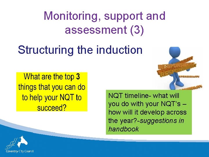 Monitoring, support and assessment (3) Structuring the induction NQT timeline- what will you do