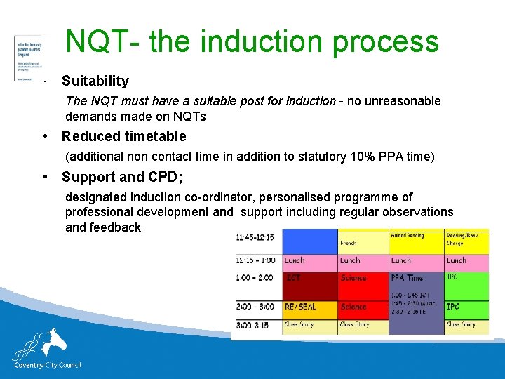 NQT- the induction process • Suitability The NQT must have a suitable post for