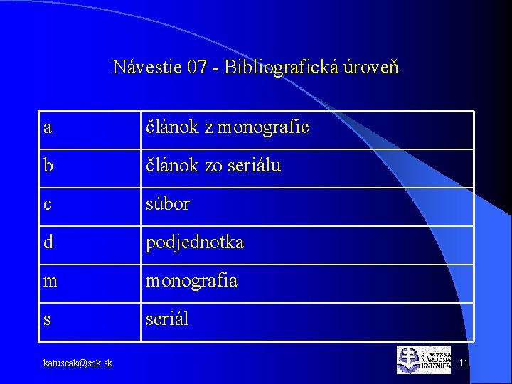 Návestie 07 - Bibliografická úroveň a článok z monografie b článok zo seriálu c