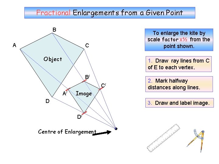 Fractional Enlargements from a Given Point B A To enlarge the kite by scale