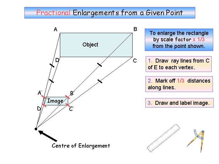 Fractional Enlargements from a Given Point B A Object D A’ Image D’ C