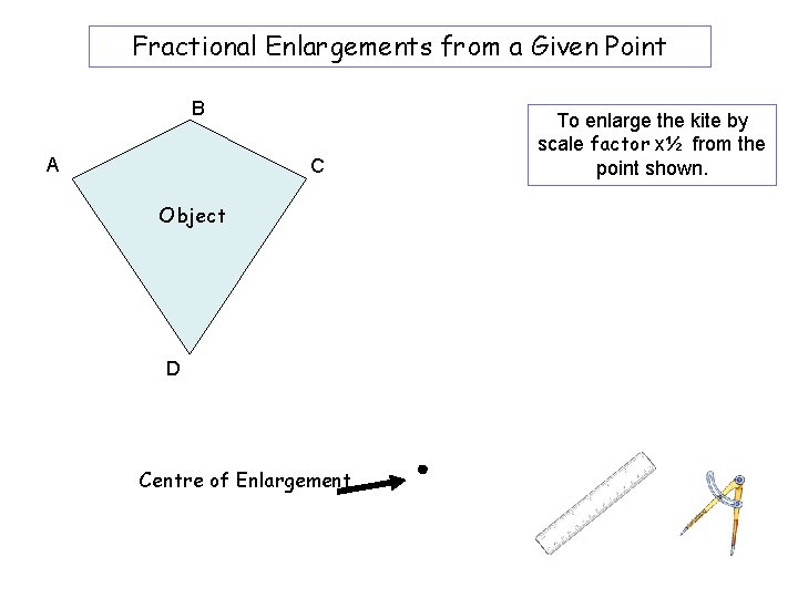 Fractional Enlargements from a Given Point B A C To enlarge the kite by