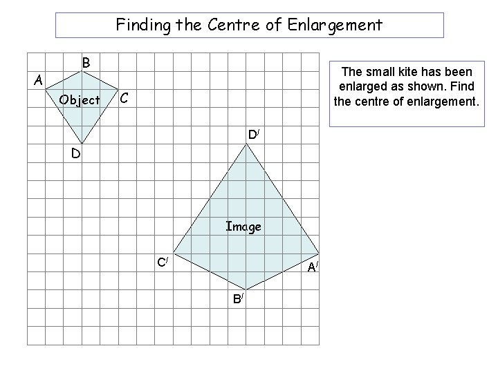 Finding the Centre of Enlargement B A Object The small kite has been enlarged