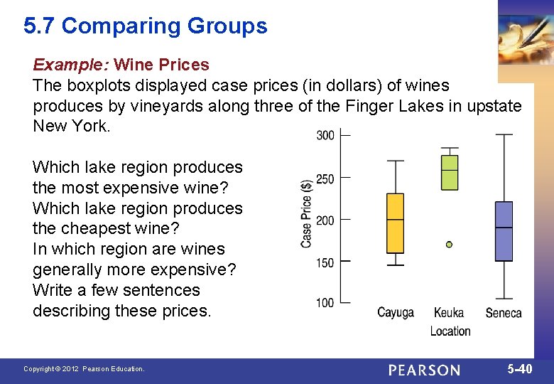 5. 7 Comparing Groups Example: Wine Prices The boxplots displayed case prices (in dollars)