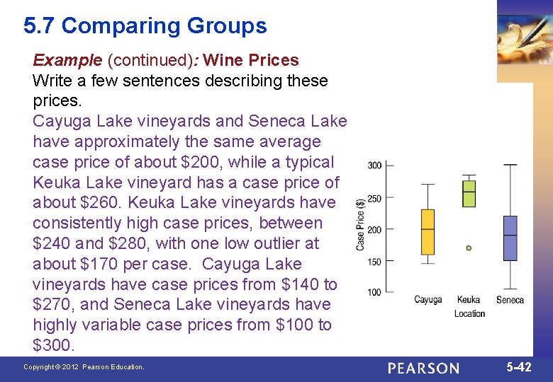 5. 7 Comparing Groups Example (continued): Wine Prices Write a few sentences describing these