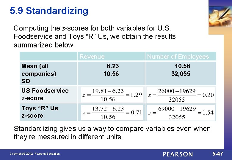 5. 9 Standardizing Computing the z-scores for both variables for U. S. Foodservice and