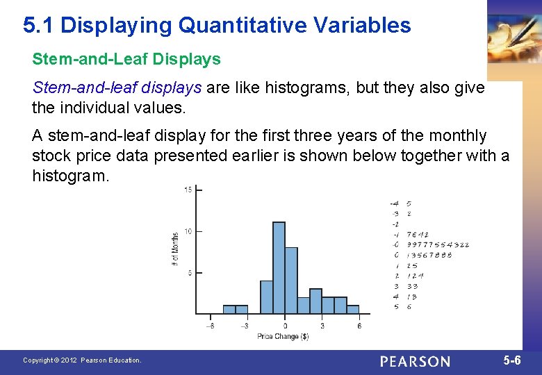 5. 1 Displaying Quantitative Variables Stem-and-Leaf Displays Stem-and-leaf displays are like histograms, but they