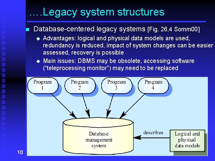…. Legacy system structures n Database-centered legacy systems [Fig. 26. 4 Somm 00] u