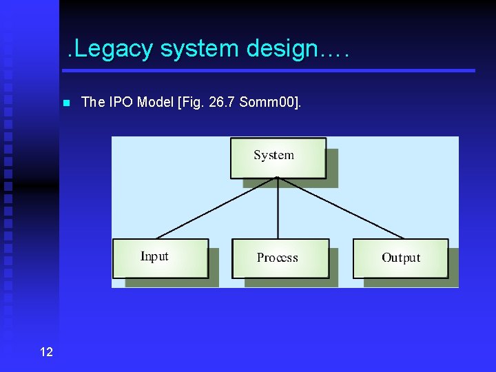 . Legacy system design…. n 12 The IPO Model [Fig. 26. 7 Somm 00].