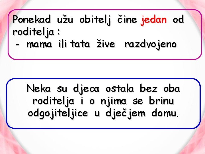 Ponekad užu obitelj čine jedan od roditelja : - mama ili tata žive razdvojeno