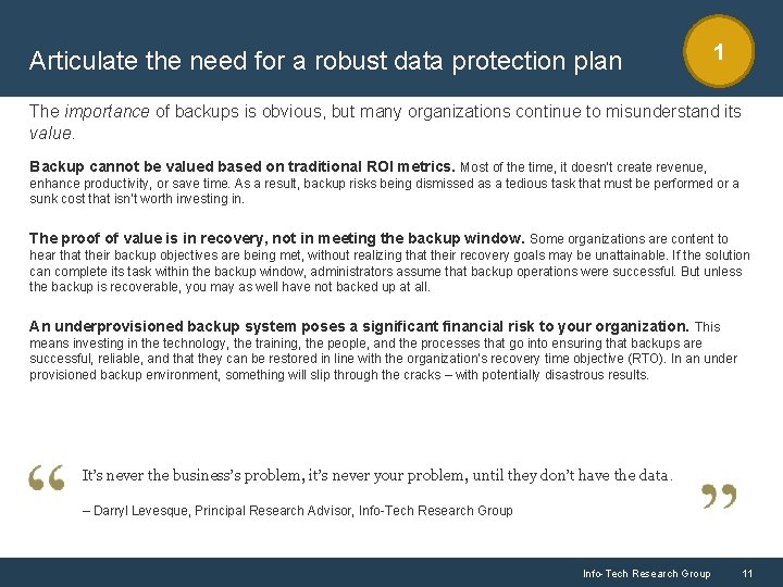 Articulate the need for a robust data protection plan 1 The importance of backups