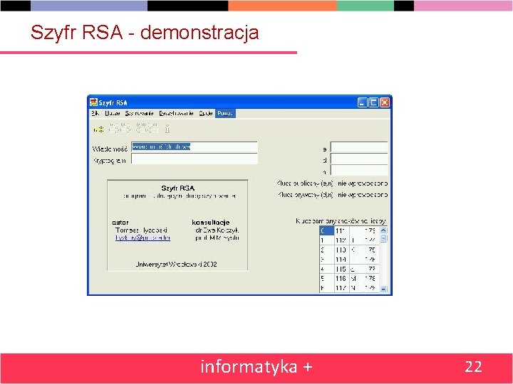 Szyfr RSA - demonstracja informatyka + 22 