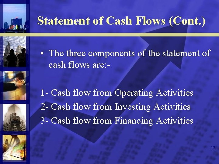 Statement of Cash Flows (Cont. ) • The three components of the statement of