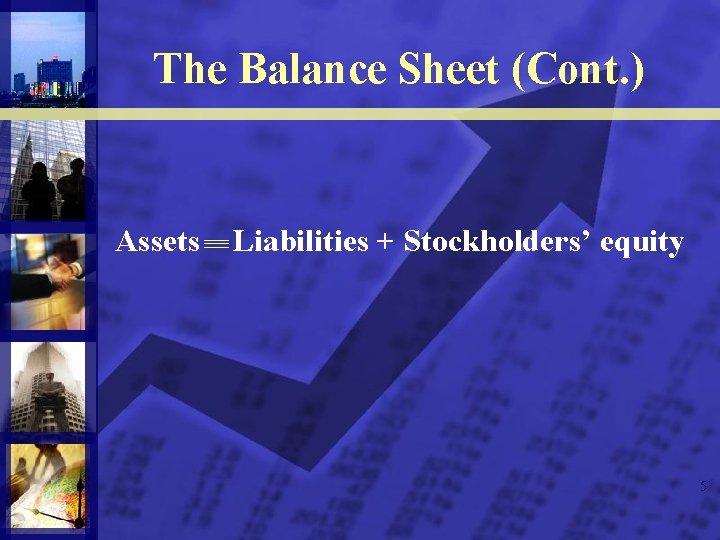 The Balance Sheet (Cont. ) Assets Liabilities + Stockholders’ equity 5 