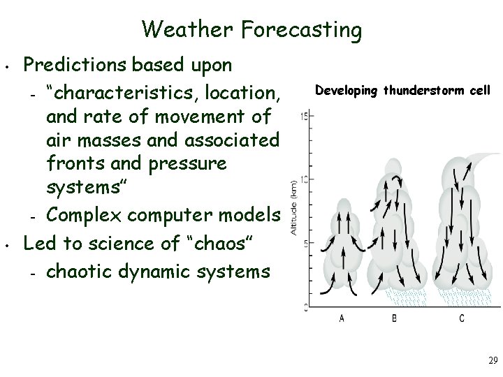 Weather Forecasting • • Predictions based upon – “characteristics, location, and rate of movement