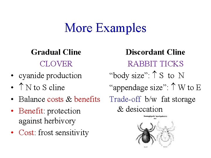 More Examples • • • Gradual Cline CLOVER cyanide production N to S cline