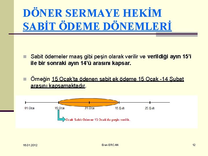 DÖNER SERMAYE HEKİM SABİT ÖDEME DÖNEMLERİ n Sabit ödemeler maaş gibi peşin olarak verilir