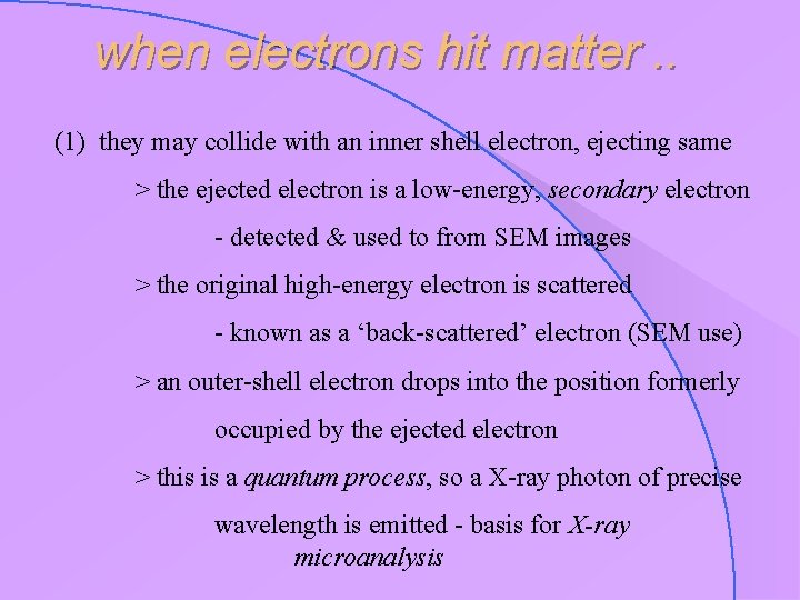 when electrons hit matter. . (1) they may collide with an inner shell electron,