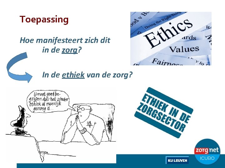 Toepassing Hoe manifesteert zich dit in de zorg? In de ethiek van de zorg?