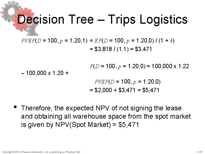 Decision Tree – Trips Logistics PVEP(D = 100, p = 1. 20, 1) =
