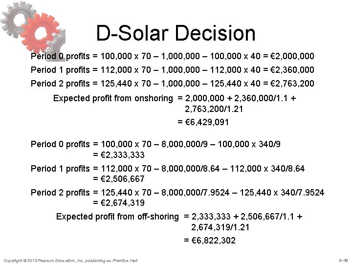 D-Solar Decision Period 0 profits = 100, 000 x 70 – 1, 000 –