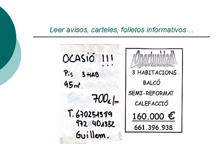 Leer avisos, carteles, folletos informativos… 