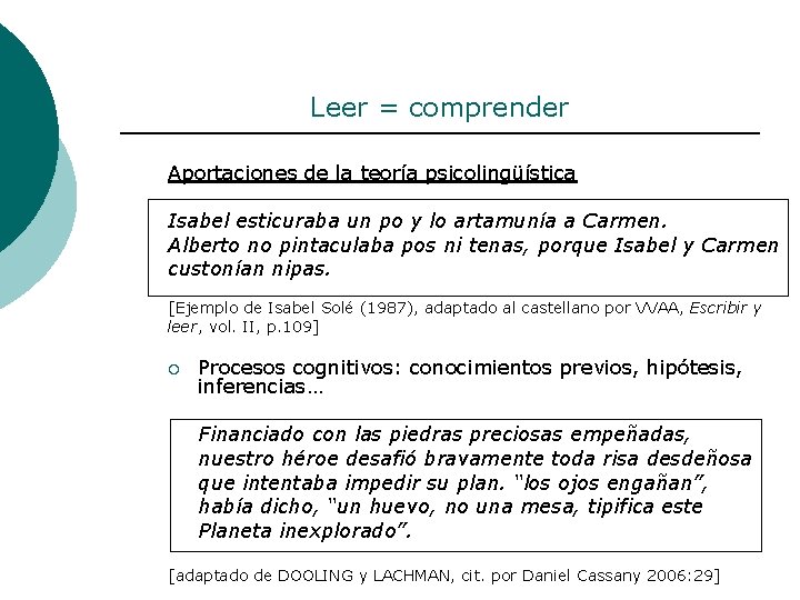 Leer = comprender Aportaciones de la teoría psicolingüística Isabel esticuraba un po y lo