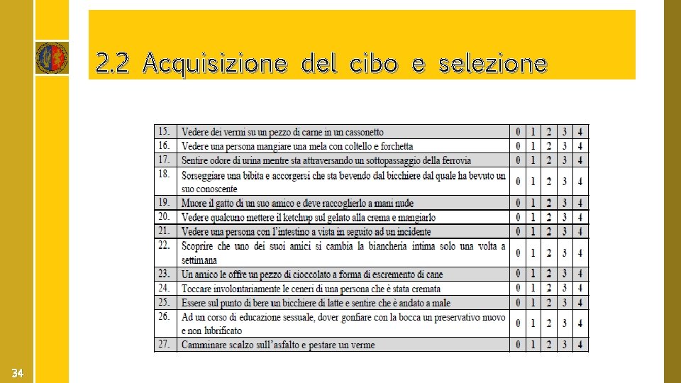 2. 2 Acquisizione del cibo e selezione 34 