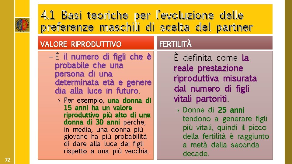 4. 1 Basi teoriche per l’evoluzione delle preferenze maschili di scelta del partner VALORE