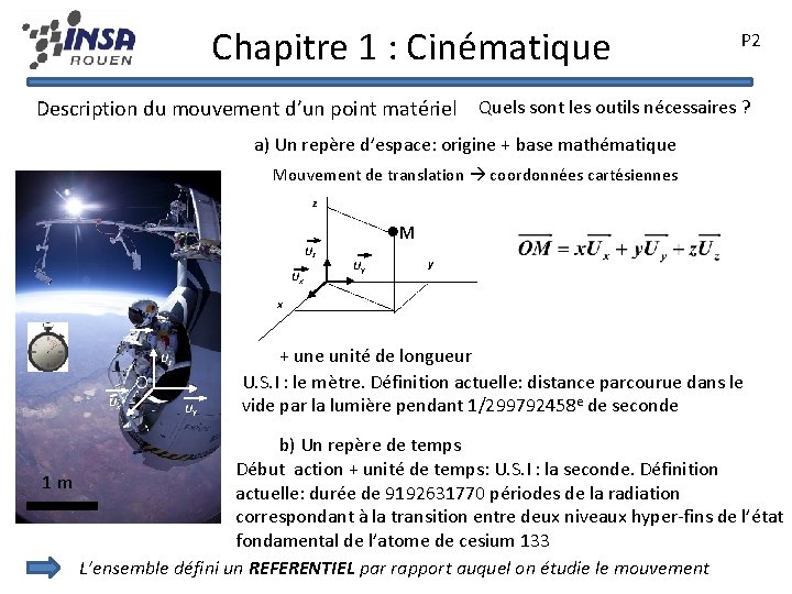 Chapitre 1 : Cinématique P 2 Description du mouvement d’un point matériel Quels sont