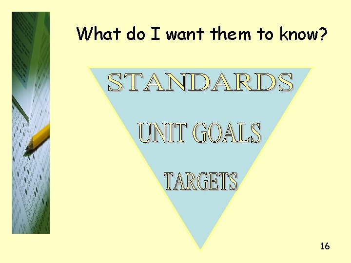 What do I want them to know? 16 