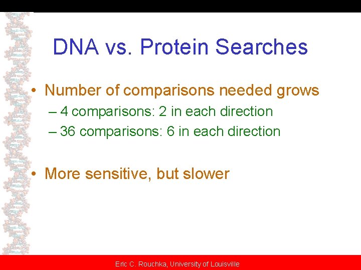 DNA vs. Protein Searches • Number of comparisons needed grows – 4 comparisons: 2