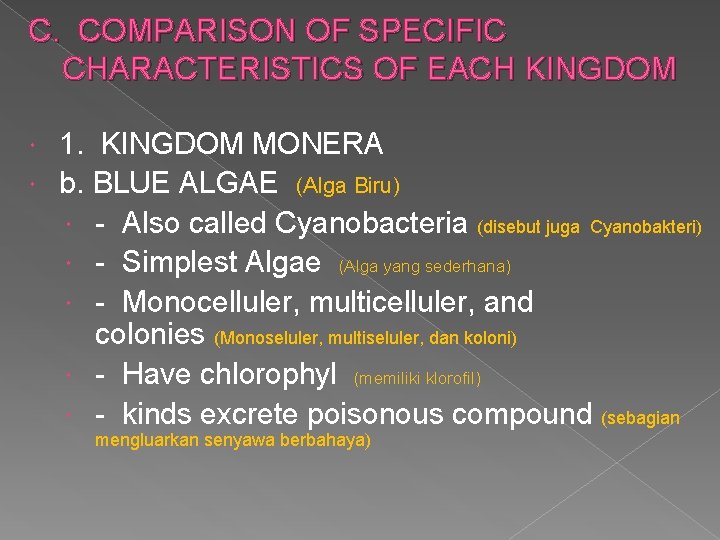 C. COMPARISON OF SPECIFIC CHARACTERISTICS OF EACH KINGDOM 1. KINGDOM MONERA b. BLUE ALGAE