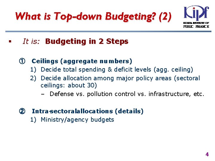 What is Top-down Budgeting? (2) § It is: Budgeting in 2 Steps ① Ceilings