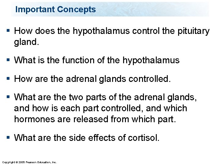 Important Concepts § How does the hypothalamus control the pituitary gland. § What is