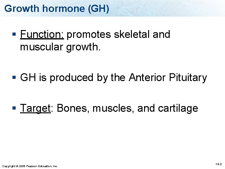 Growth hormone (GH) § Function: promotes skeletal and muscular growth. § GH is produced