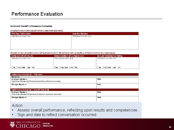 Performance Evaluation Action • Assess overall performance, reflecting upon results and competencies. • Sign