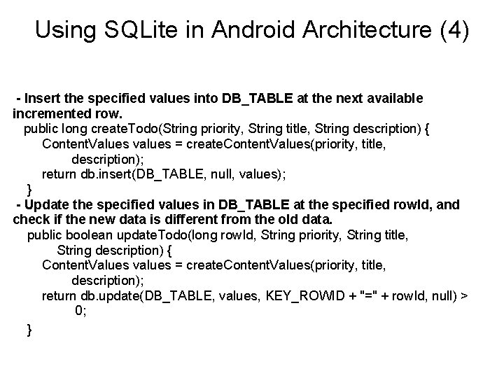 Using SQLite in Android Architecture (4) - Insert the specified values into DB_TABLE at