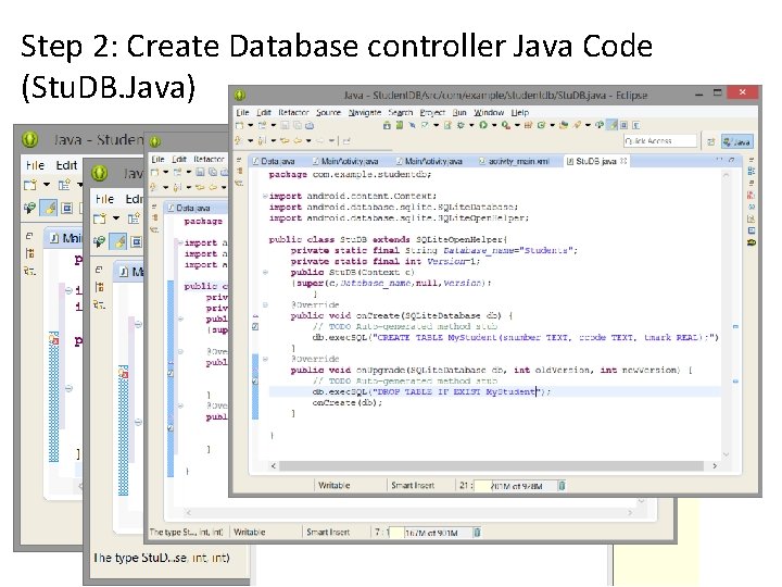 Step 2: Create Database controller Java Code (Stu. DB. Java) 