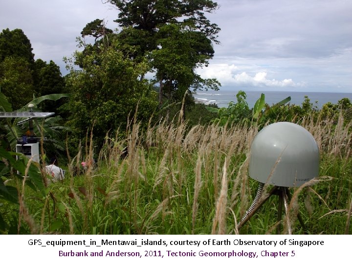 GPS_equipment_in_Mentawai_islands, courtesy of Earth Observatory of Singapore Burbank and Anderson, 2011, Tectonic Geomorphology, Chapter