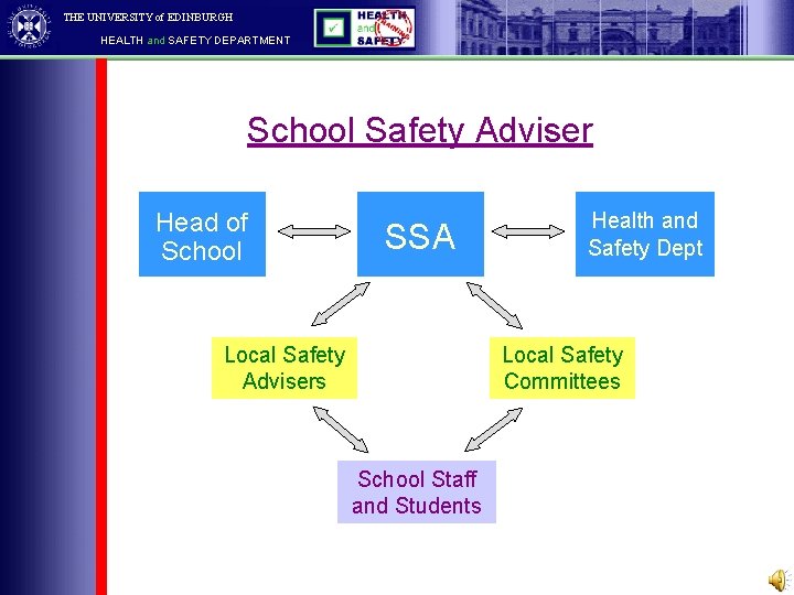 THE UNIVERSITY of EDINBURGH HEALTH and SAFETY DEPARTMENT School Safety Adviser Head of School