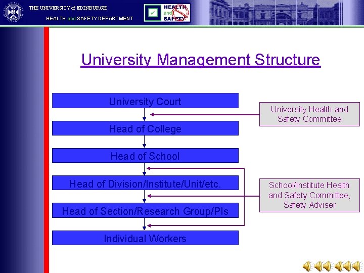 THE UNIVERSITY of EDINBURGH HEALTH and SAFETY DEPARTMENT University Management Structure University Court Head