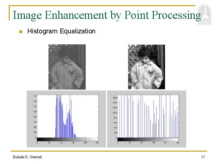 Image Enhancement by Point Processing n Histogram Equalization Bahadir K. Gunturk 17 