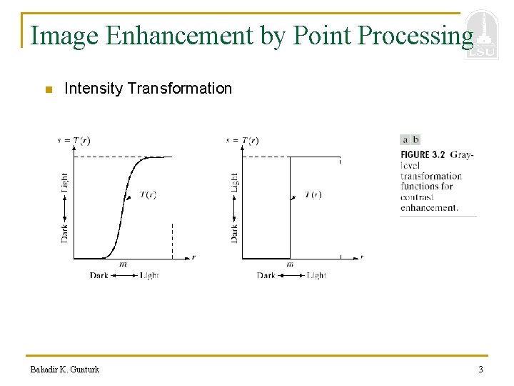 Image Enhancement by Point Processing n Intensity Transformation Bahadir K. Gunturk 3 