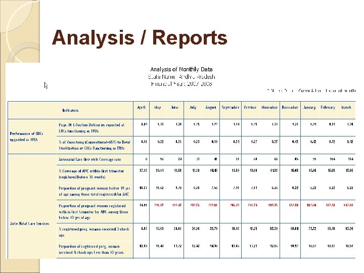Analysis / Reports 