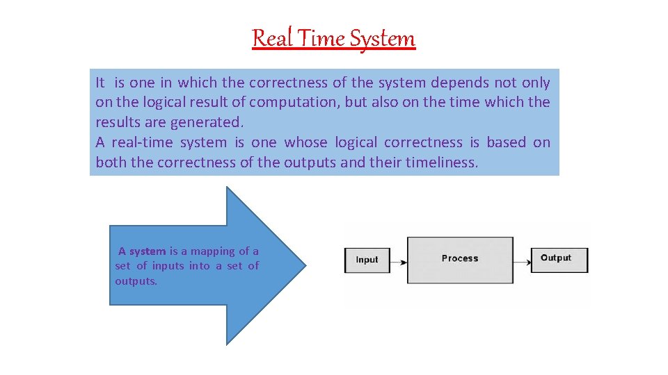 Real Time System It is one in which the correctness of the system depends