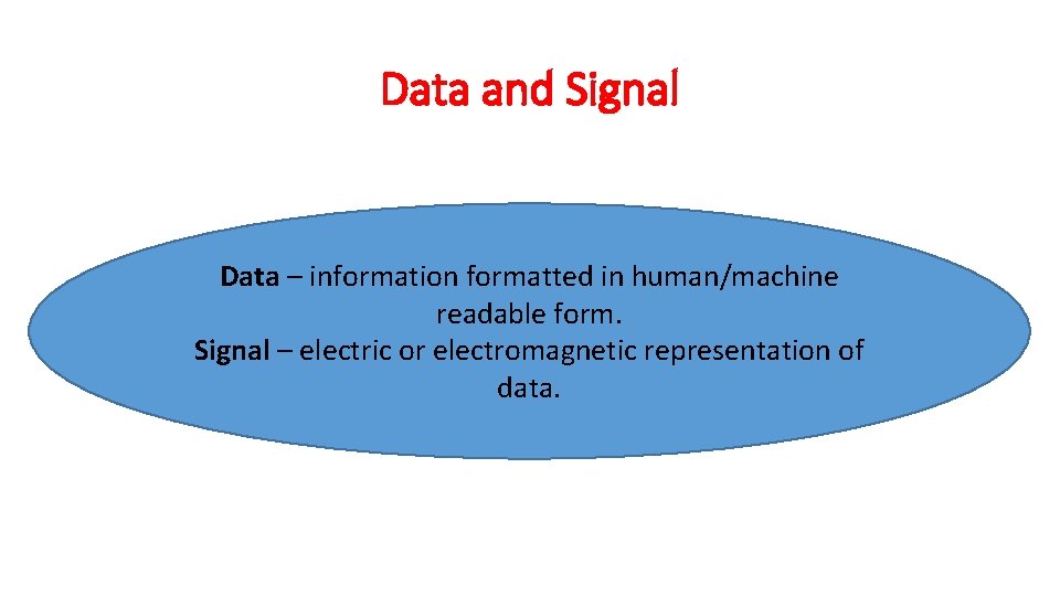 Data and Signal Data – information formatted in human/machine readable form. Signal – electric