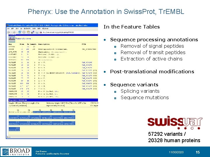 Phenyx: Use the Annotation in Swiss. Prot, Tr. EMBL In the Feature Tables •